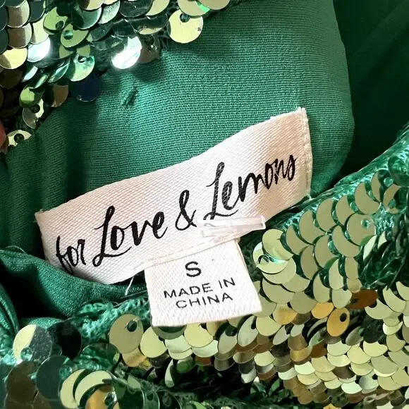 For Love and Lemons Marais Green Sequin Mini Dress with Open Back size S J3 - Picture 8 of 9